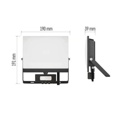 LED prožektors ar kustības un krēslas sensoru TAMBO EVO LED/50W/230V 4000K IP44, melns
