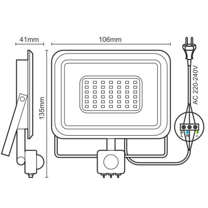 LED Prožektors ar sensoru LED/10W/230V 4000K IP44