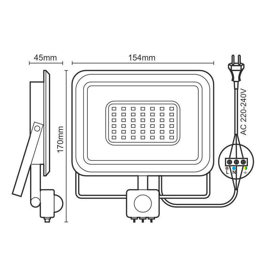LED Prožektors ar sensoru LED/30W/230V 4000K IP44