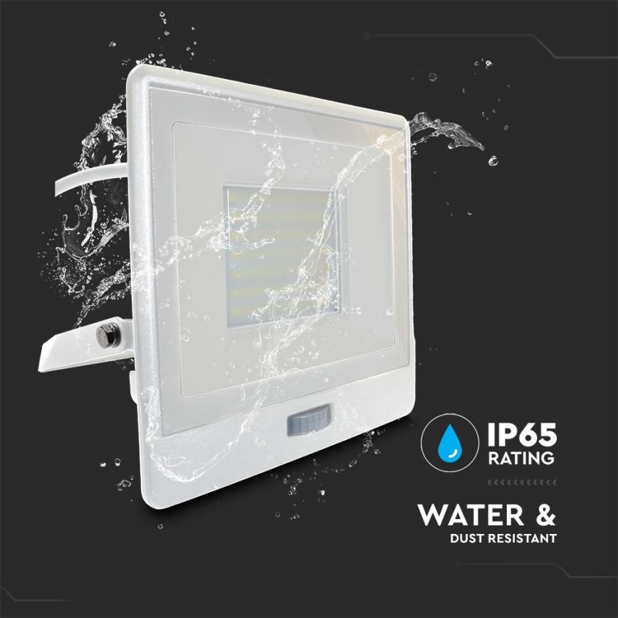LED Prožektors ar sensoru LED/50W/230V 6500K IP65 balta