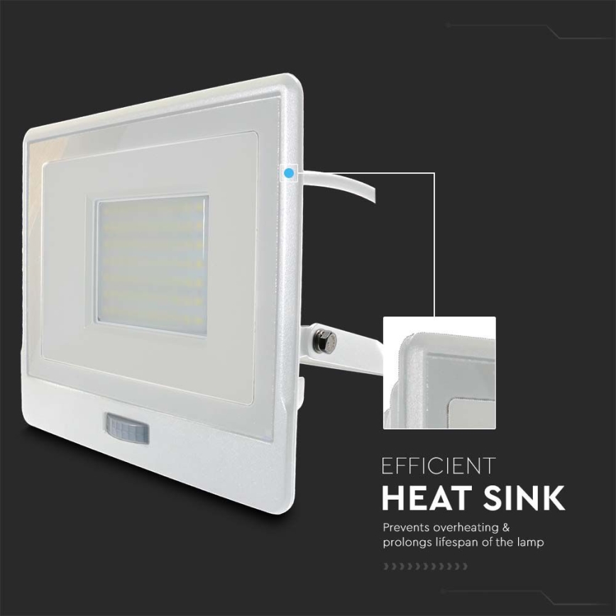 LED Prožektors ar sensoru LED/50W/230V 6500K IP65 balta