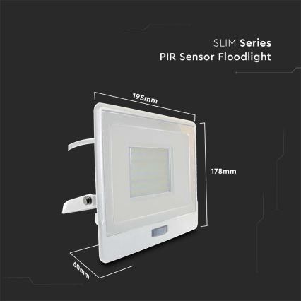 LED Prožektors ar sensoru LED/50W/230V 6500K IP65 balta