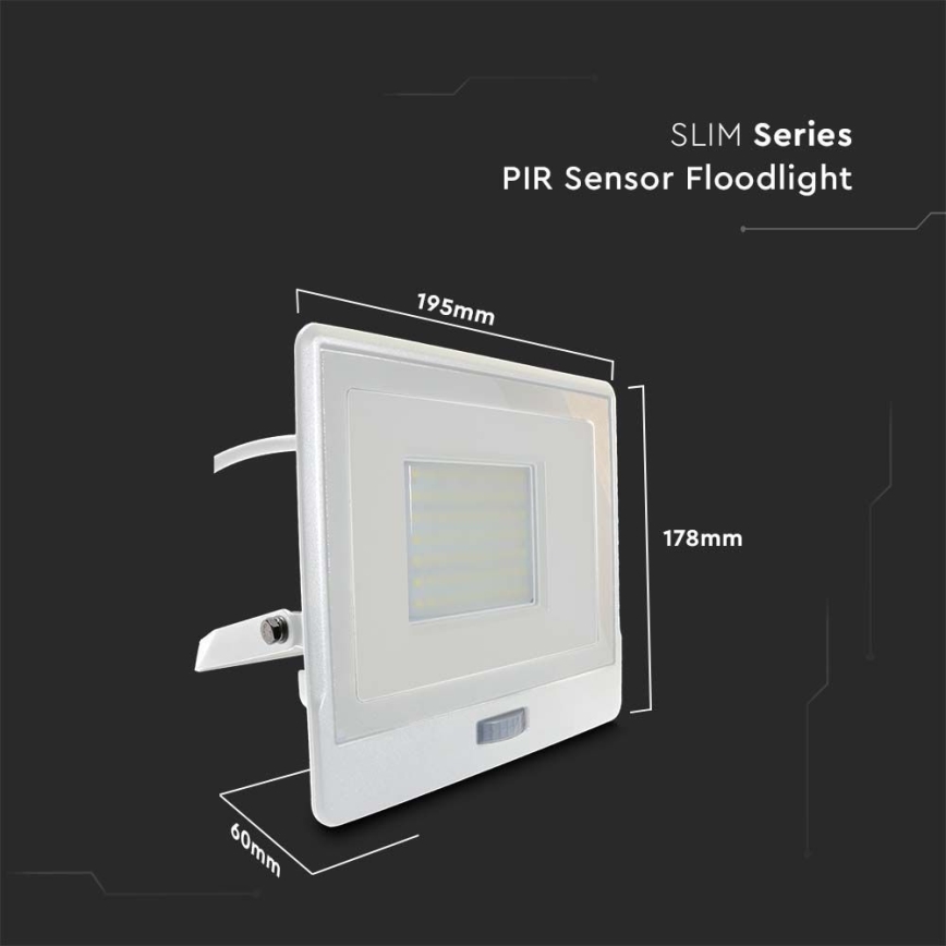 LED Prožektors ar sensoru LED/50W/230V 6500K IP65 balta