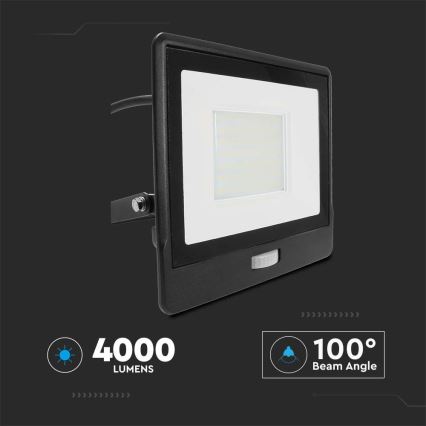 LED Prožektors ar sensoru LED/50W/230V 6500K IP65 melna