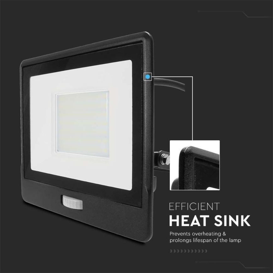 LED Prožektors ar sensoru LED/50W/230V 6500K IP65 melna