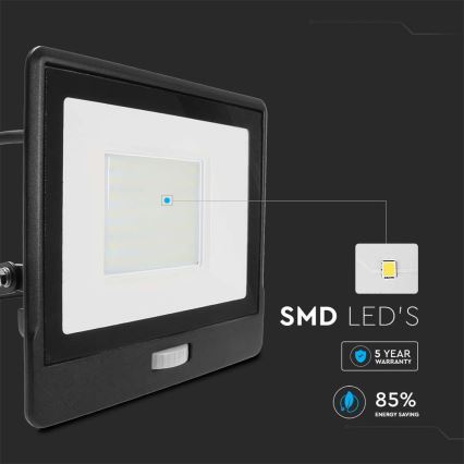 LED Prožektors ar sensoru LED/50W/230V 6500K IP65 melna