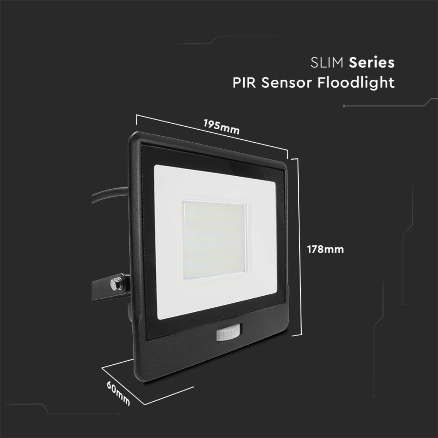 LED Prožektors ar sensoru LED/50W/230V 6500K IP65 melna