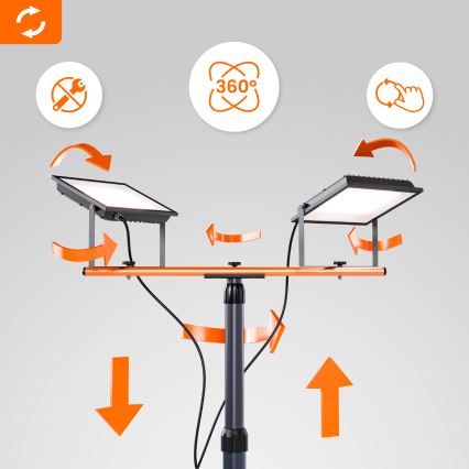 LED prožektors ar statīvu 2xLED/100W/230V 4500K IP65 melns/oranžs