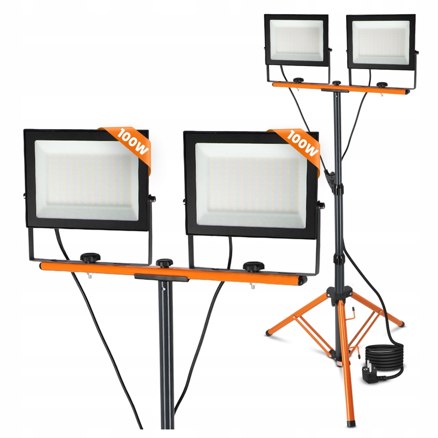 LED prožektors ar statīvu 2xLED/100W/230V 4500K IP65 melns/oranžs