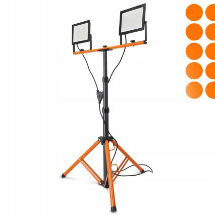 LED prožektors ar statīvu 2xLED/100W/230V 4500K IP65 melns/oranžs