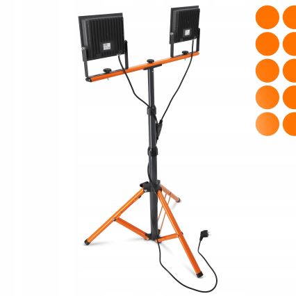 LED prožektors ar statīvu 2xLED/100W/230V 4500K IP65 melns/oranžs