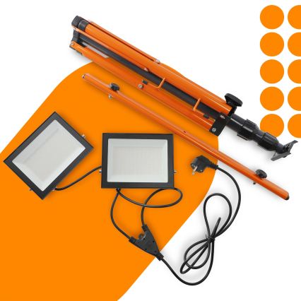LED prožektors ar statīvu 2xLED/100W/230V 4500K IP65 melns/oranžs
