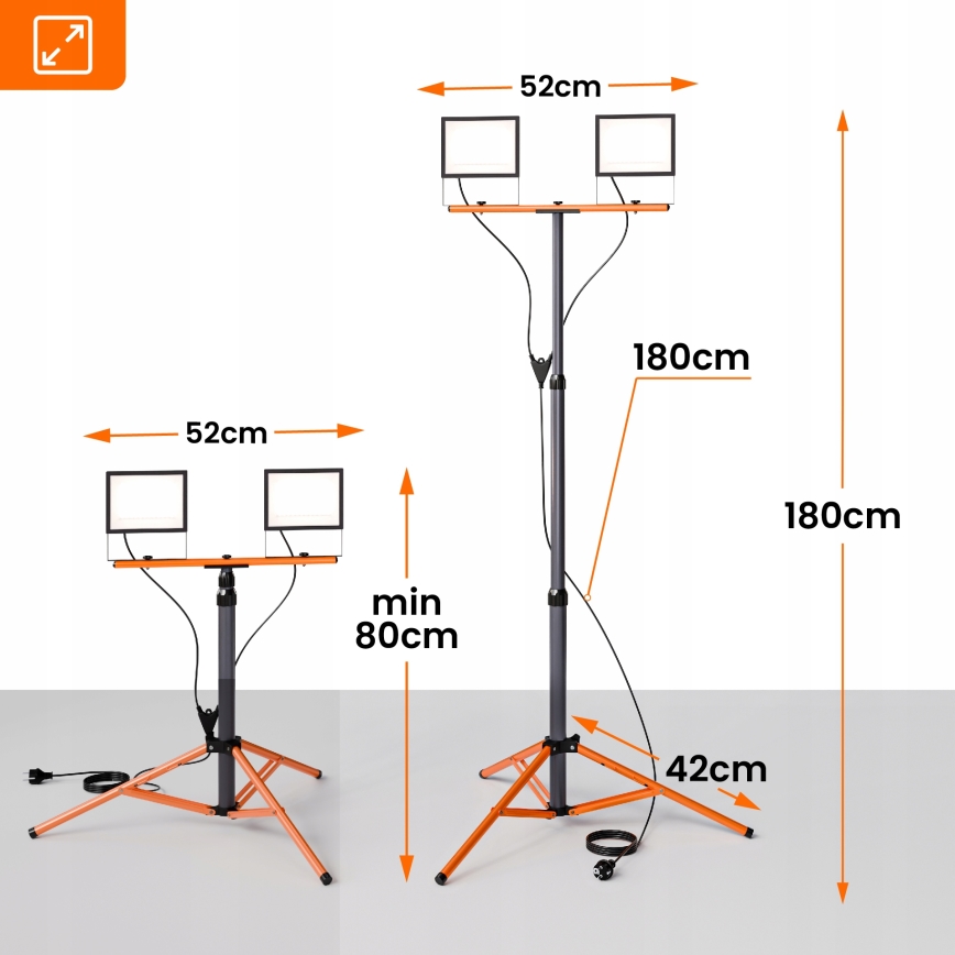 LED prožektors ar statīvu 2xLED/100W/230V 4500K IP65 melns/oranžs