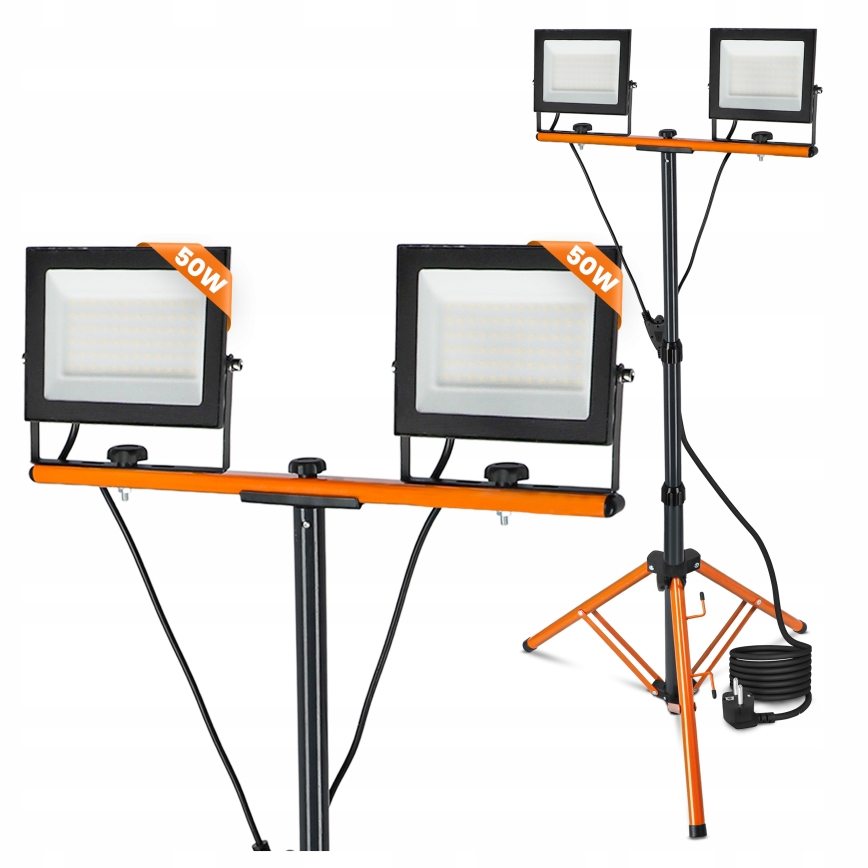 LED prožektors ar statīvu 2xLED/50W/230V 4500K IP65 melns/oranžs