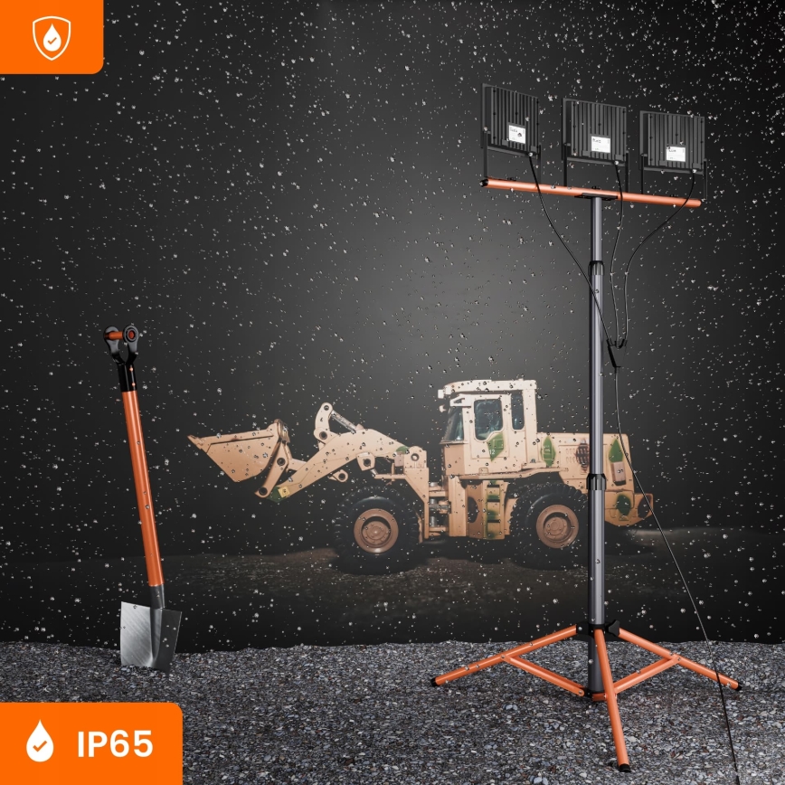 LED prožektors ar statīvu 3xLED/100W/230V 4500K IP65 melns/oranžs