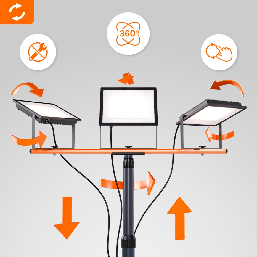 LED prožektors ar statīvu 3xLED/100W/230V 4500K IP65 melns/oranžs