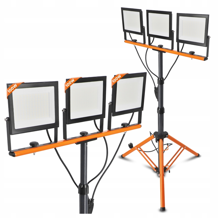 LED prožektors ar statīvu 3xLED/100W/230V 4500K IP65 melns/oranžs
