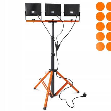 LED prožektors ar statīvu 3xLED/100W/230V 4500K IP65 melns/oranžs