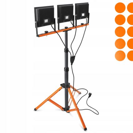 LED prožektors ar statīvu 3xLED/100W/230V 4500K IP65 melns/oranžs