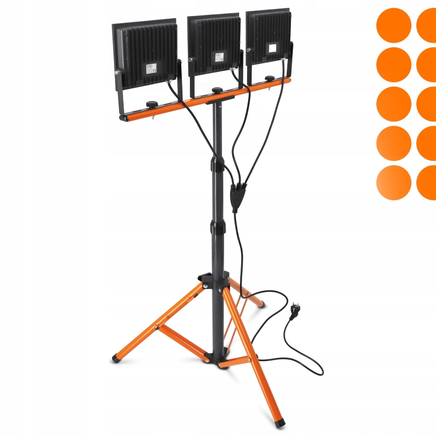 LED prožektors ar statīvu 3xLED/100W/230V 4500K IP65 melns/oranžs