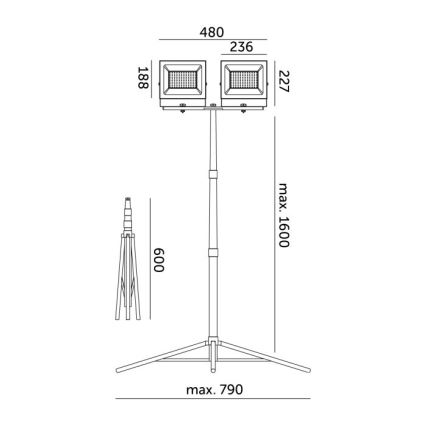LED Prožektors ar statīvu TIGRA 2xLED/100W/230V 4000K IP54 melna/dzeltena