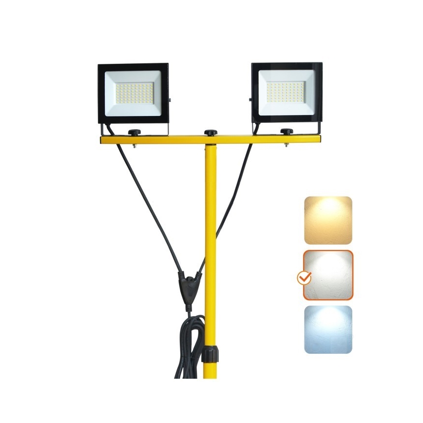 LED Prožektors ar statīvu TIGRA 2xLED/50W/230V 4000K IP54 melna/dzeltena