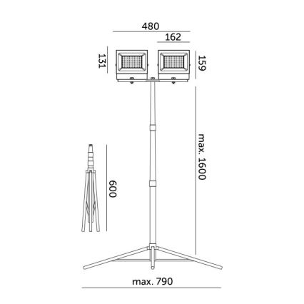 LED Prožektors ar statīvu TIGRA 2xLED/50W/230V 4000K IP54 melna/dzeltena