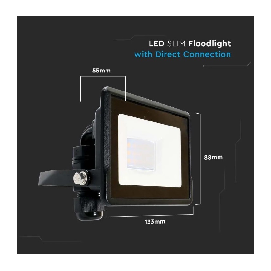 LED Prožektors ar tiešu savienojumu SAMSUNG CHIP LED/10W/230V IP65 6500K melns