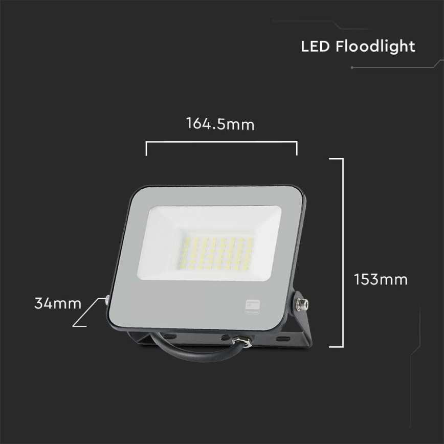 LED Prožektors SAMSUNG CHIP LED/30W/230V 4000K IP65 melna