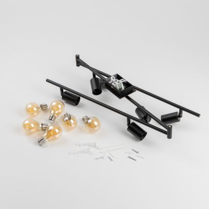 LED punktveida gaismeklis 6xE27/6,5W/230V melns