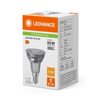 LED reflektora spuldze PAR16 E14/4,5W/230V 2700K 36° - Ledvance