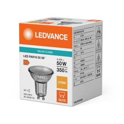 LED reflektora spuldze PAR16 GU10/4,3W/230V 2700K 36° - Ledvance