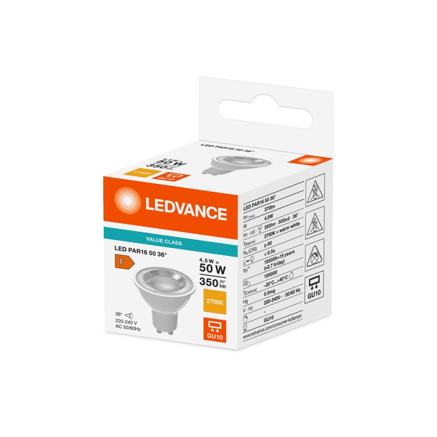 LED reflektora spuldze PAR16 GU10/4,5W/230V 2700K 36° - Ledvance