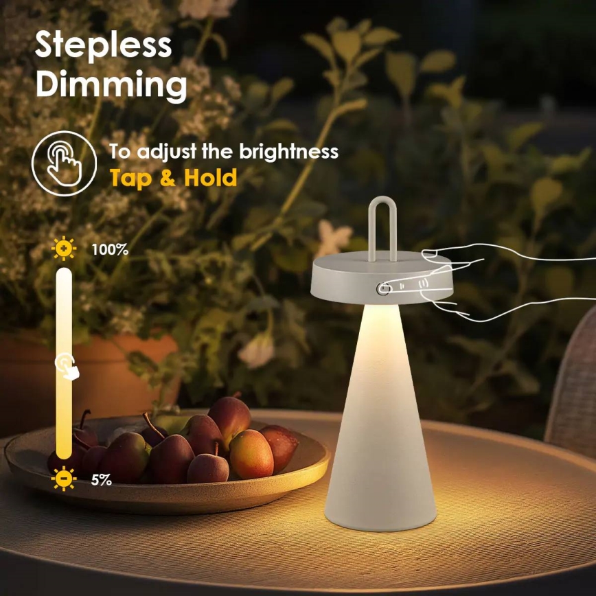 LED regulējama āra uzlādējamā skārienjutīgā galda lampa HALO LED/1,5W/3,7V 3000 mAh IP44 pelēka