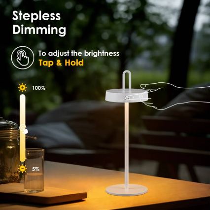 LED regulējama āra uzlādējama galda lampa ar skārienvadību SHINE LED/1,5W/3,7V 3000 mAh IP44 balta