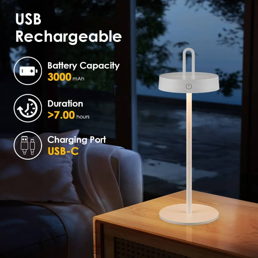 LED regulējama āra uzlādējama galda lampa ar skārienvadību SHINE LED/1,5W/3,7V 3000 mAh IP44 balta