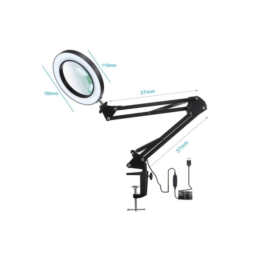 LED regulējama galda lampa ar palielināmo stiklu LED/22W/5V 4000-6000K melna