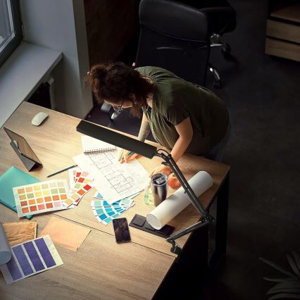 LED galda lampa ar pieskāriena vadību un regulējamu spilgtumu, lokana, ar skavu LED/10W/5/230V 3000/4000/6000K melna