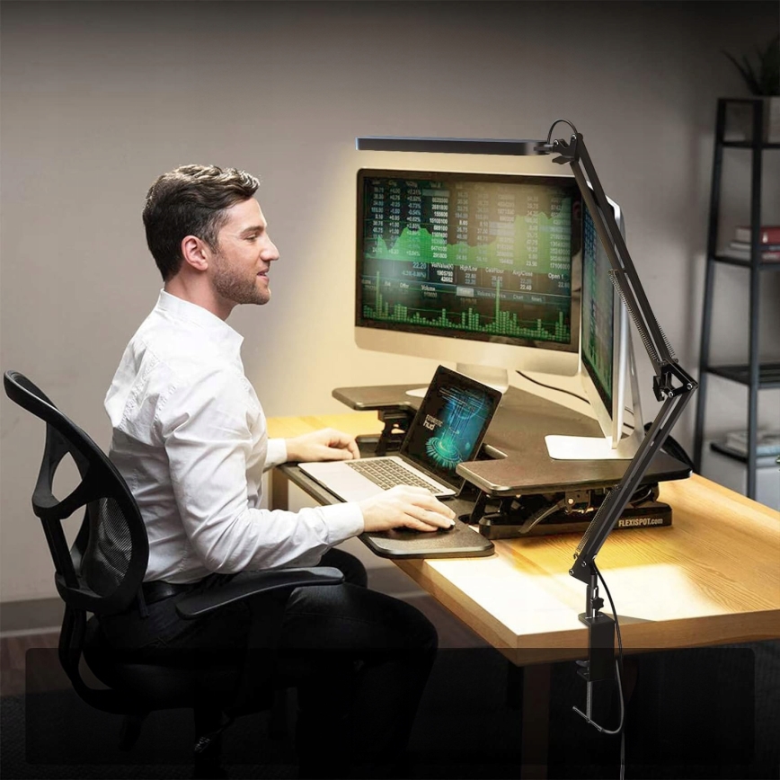 LED galda lampa ar pieskāriena vadību un regulējamu spilgtumu, lokana, ar skavu LED/10W/5/230V 3000/4000/6000K melna