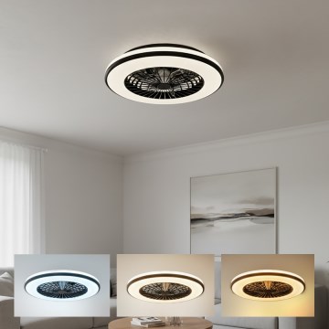 LED regulējama griestu lampa ar ventilatoru VENTELUX LED/48W/230V 3000/4000/6500K Ø 48,5 cm melna + tālvadības pults