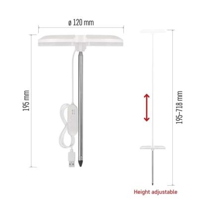 LED regulējamā iekštelpu lampa augu audzēšanai GROW LED/8W/5V