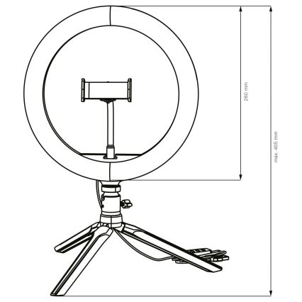 LED regulējama lampa ar statīvu un turētāju vlogošanai LED/10W/5V 2700-6500K