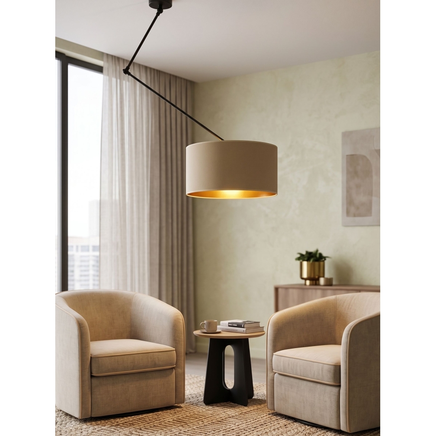 LED regulējama lustra uz stieņa GORTA 1xE27/60W/230V bēša/zelta