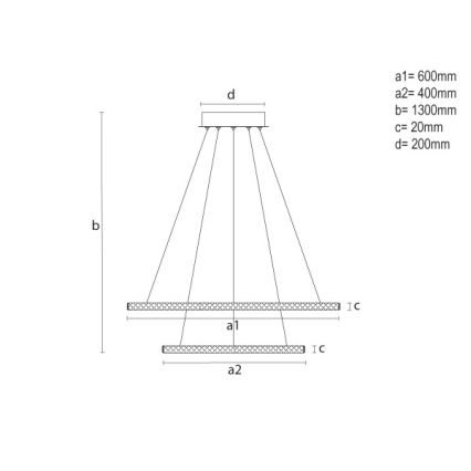 LED regulējamā lustra uz troses LED/150W/230V 3000-6500K + ar tālvadības pulti