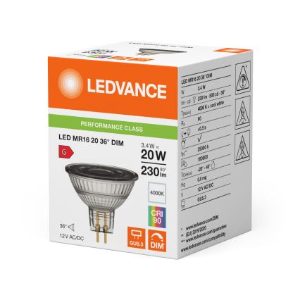 LED dimmējamā reflektora spuldze MR16 GU5,3/3,4W/12V 4000K 36° CRI 90 - Ledvance