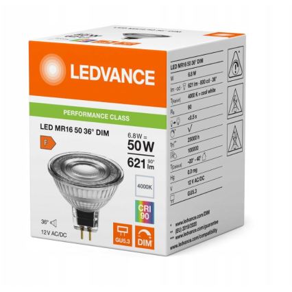 LED regulējamā reflektora spuldze MR16 GU5,3/6,8W/12V 4000K 36° CRI 90 - Ledvance