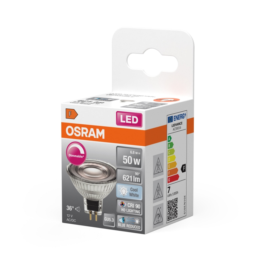 LED regulējama reflektora spuldze MR16 GU5,3/6,8W/12V 4000K 36° CRI 90 - Osram