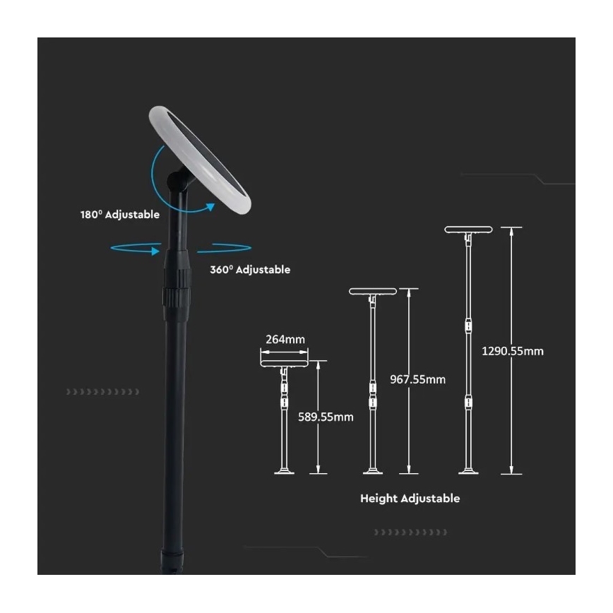 LED Regulējama saules enerģijas lampa GARDEN LED/8W/5V 60-129 cm 4000K IP65