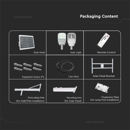 LED regulējama saules ielu lampa SAMSUNG CHIP LED/50W/6,4V 6000K IP65 30000 mAh + tālvadība