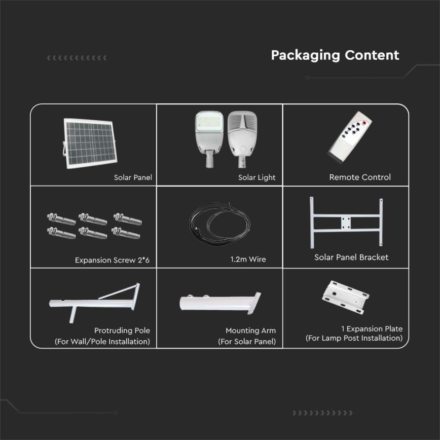 LED regulējama saules ielu lampa SAMSUNG CHIP LED/50W/6,4V 6000K IP65 30000 mAh + tālvadība